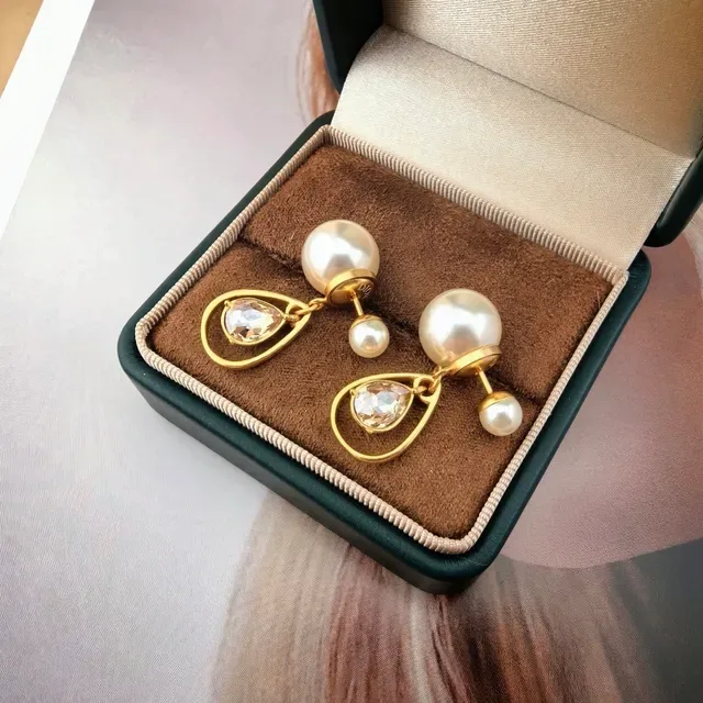 Gold-Tone Pearl and Teardrop Crystal Dual-Sided Dangle Earrings 3