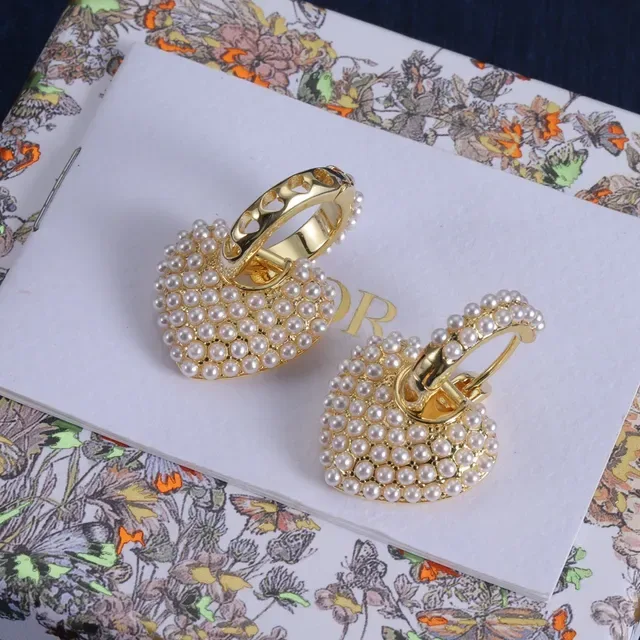 Gold-Tone Pearl-Embellished Heart-Shaped Hinged Hoop Earrings 4