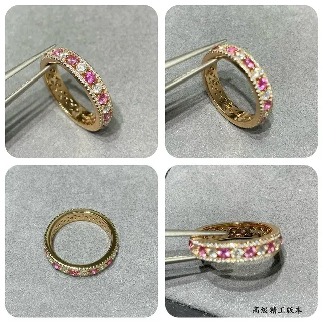金色粉宝石珊瑚镶嵌精致戒指 4