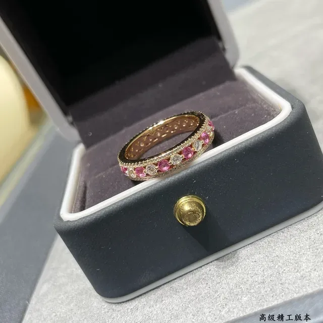 金色粉宝石珊瑚镶嵌精致戒指 6