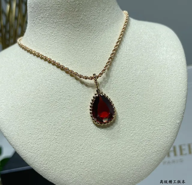 Gold-Tone Teardrop Red Stone Beaded Bezels Pendant Necklace 4