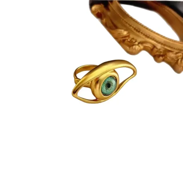 Gold-Toned Eye-Shaped Green Iris Brooch 2