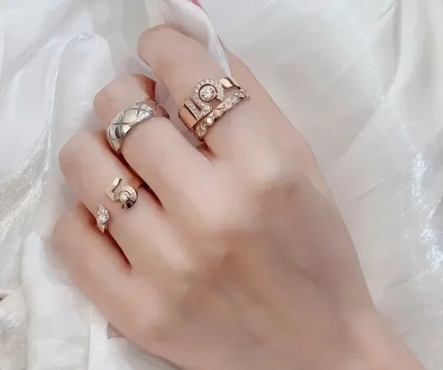 Gold-Toned Open-Band Pear and Round Stone Rings 9