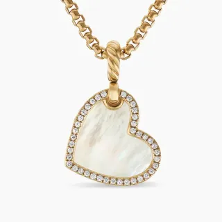 Collier pendentif en forme de cœur d'or blanc avec incrustation de nacre