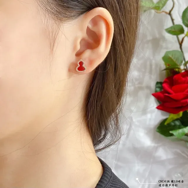 Gourd-Shaped Enamel and Pavé Stud Earrings 9