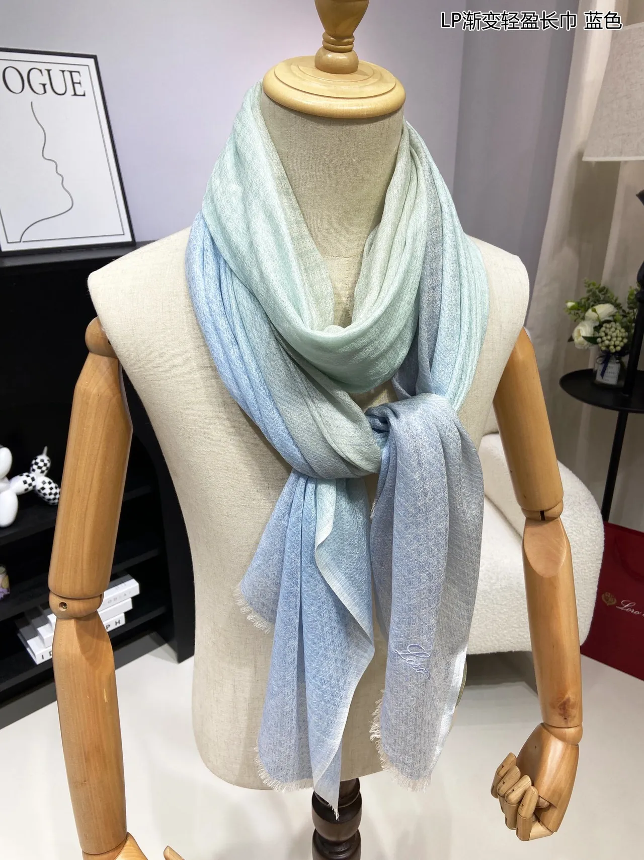 Gradient Mint-to-Sky Blue Lightweight Fringed Shawl 6