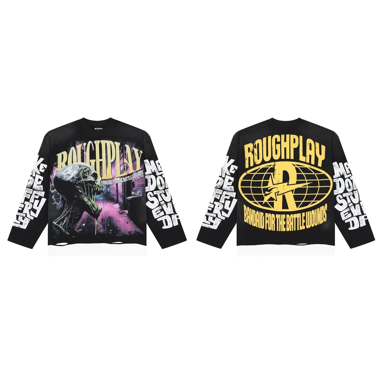 Graphic-Print Rhinestone-Embellished Black Long-Sleeve Crewneck Top 2