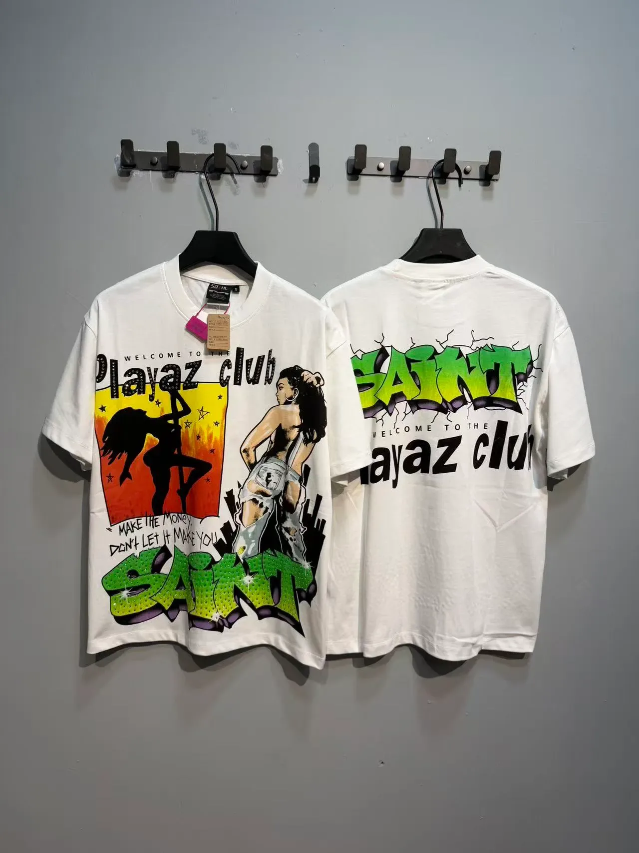 Graphic Print Rhinestone-Embellished Oversized T-Shirt 11
