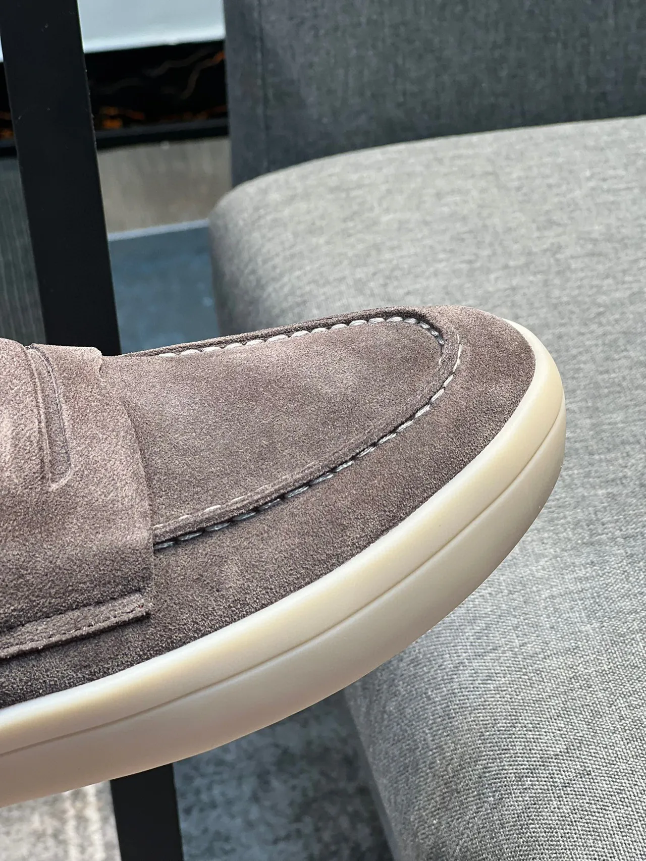 Gray Beige Suede Upper Penny Strap Loafer 4