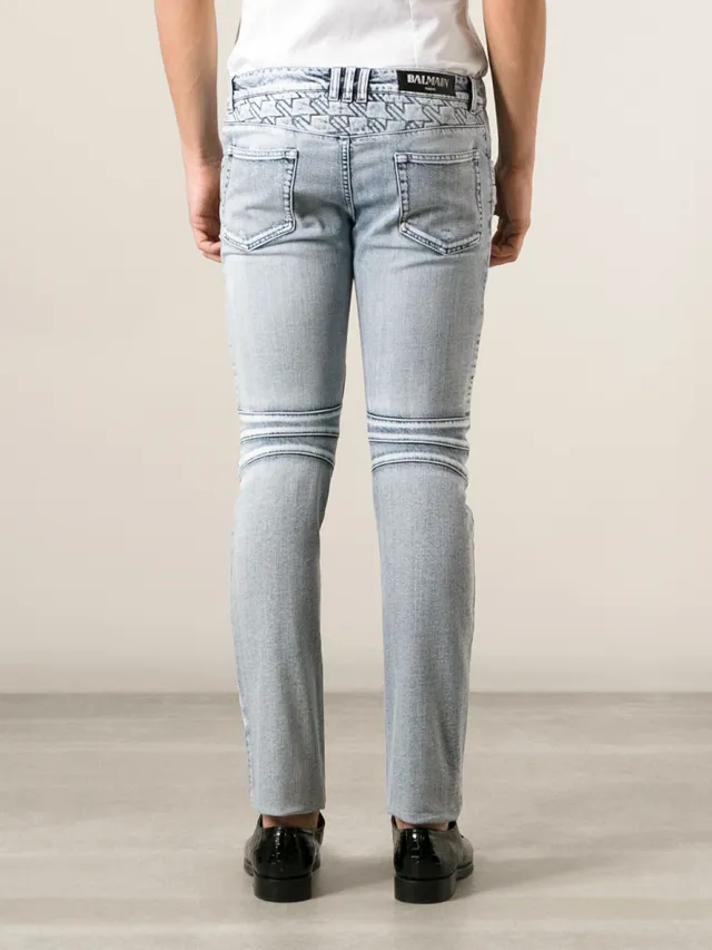 Jean en denim gris noir déchiré avec lavage léger et panneaux contrastants cousus 2