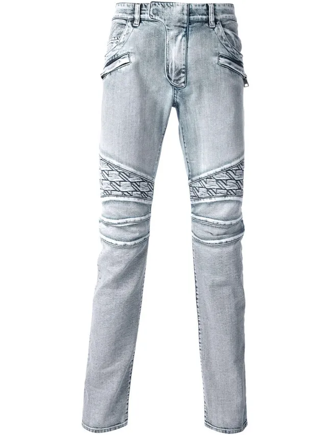 Jean en denim gris noir déchiré avec lavage léger et panneaux contrastants cousus 5