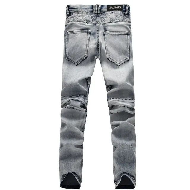 Jean en denim gris noir déchiré avec lavage léger et panneaux contrastants cousus 6