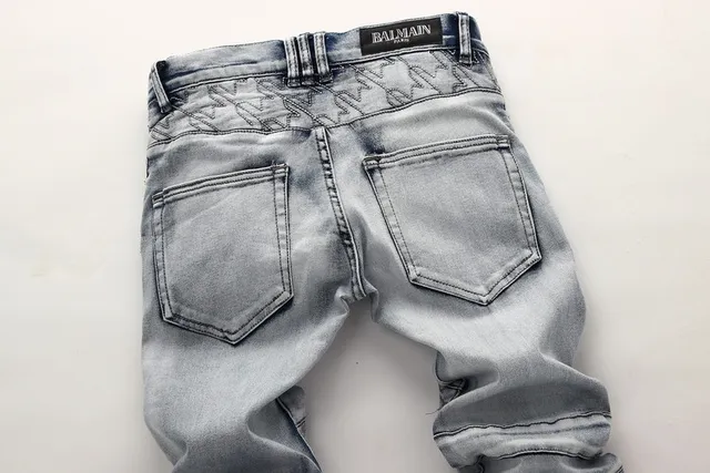Jean en denim gris noir déchiré avec lavage léger et panneaux contrastants cousus 13