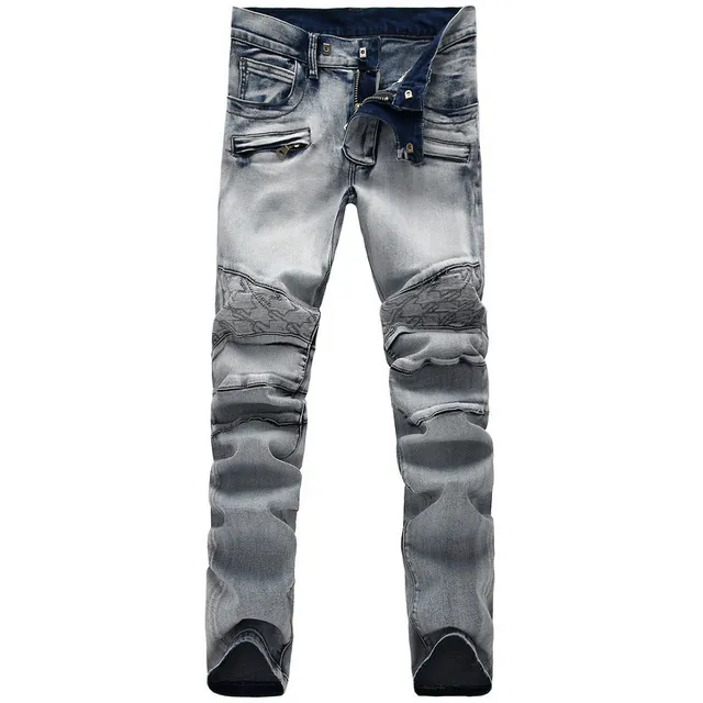 Jean en denim gris noir déchiré avec lavage léger et panneaux contrastants cousus 14