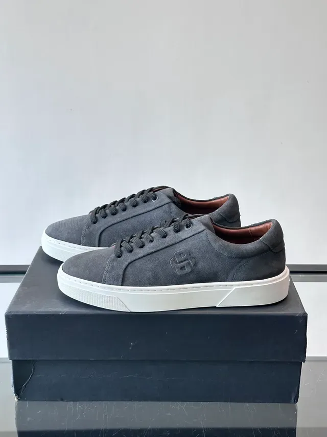 Gray White Suede Upper Embossed Monogram Sneakers 5