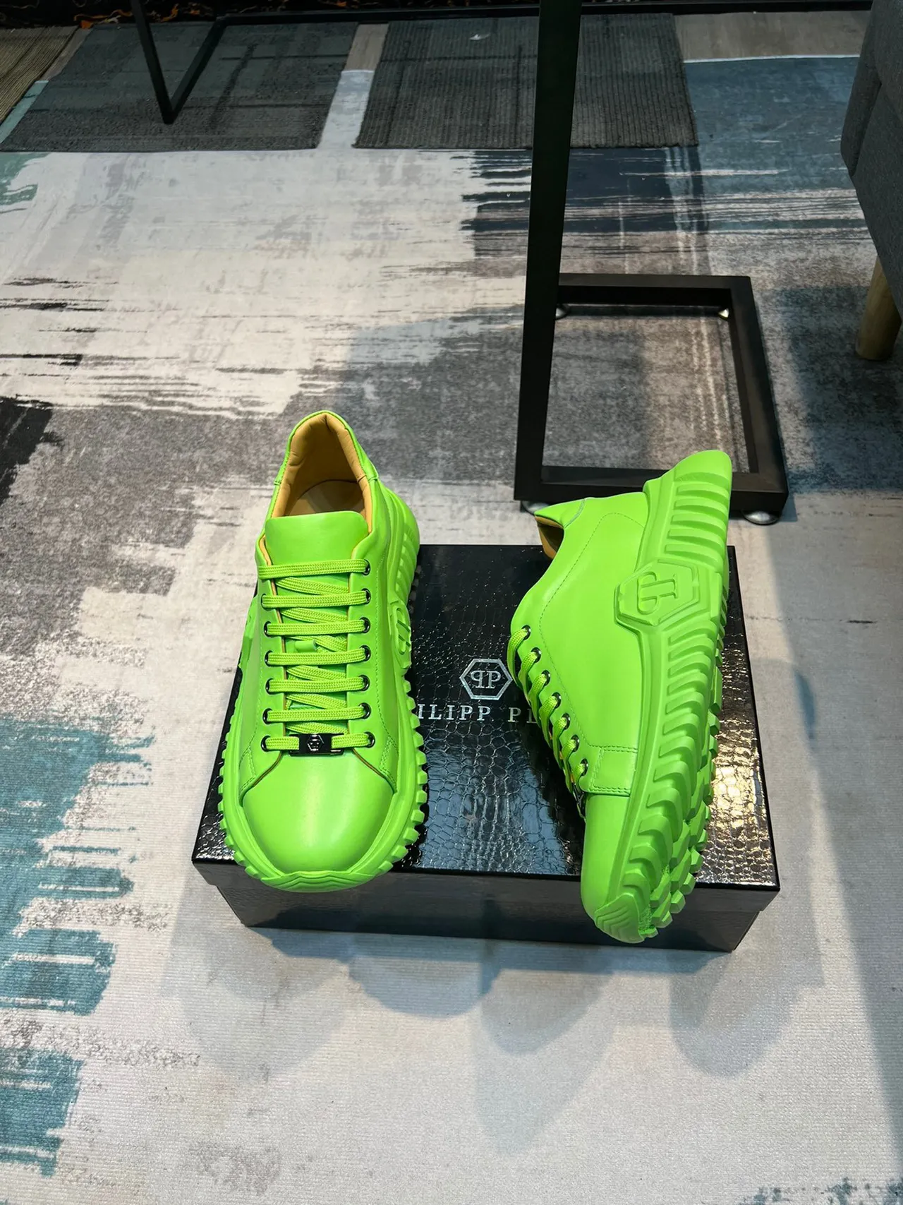 Green Beige Neon Monochrome Sculpted Sole Chunky Sneakers 5