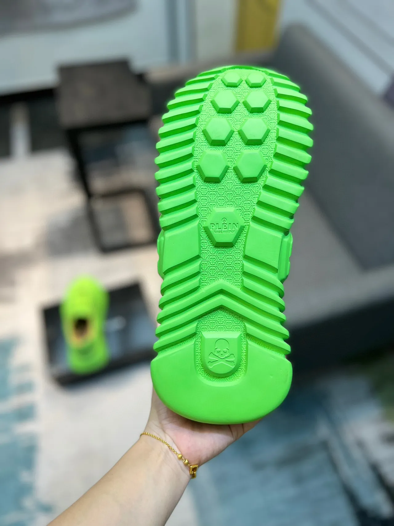 Green Beige Neon Monochrome Sculpted Sole Chunky Sneakers 9