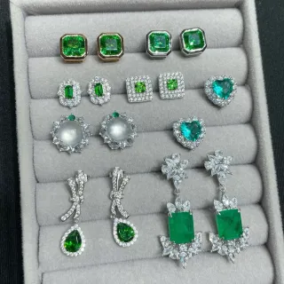 أقراط حجر أخضر فضي Pavé-Set أحجار واضحة