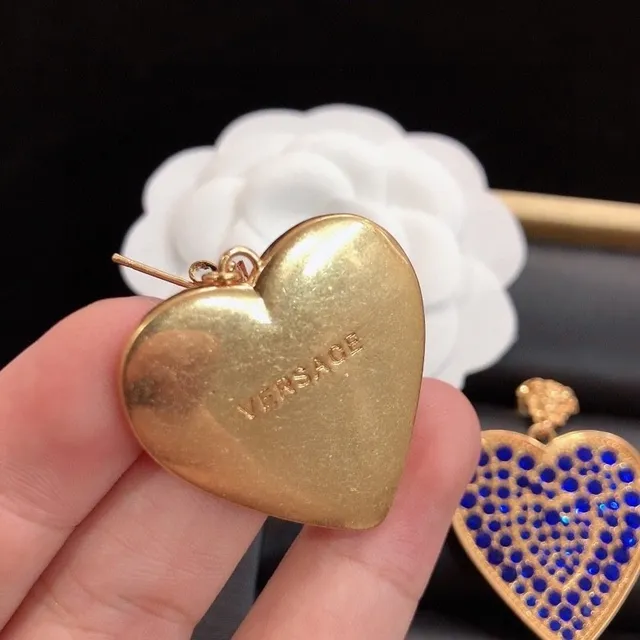 Heart-Shaped Pavé Blue Stone Gold-Tone Dangling Earrings 4