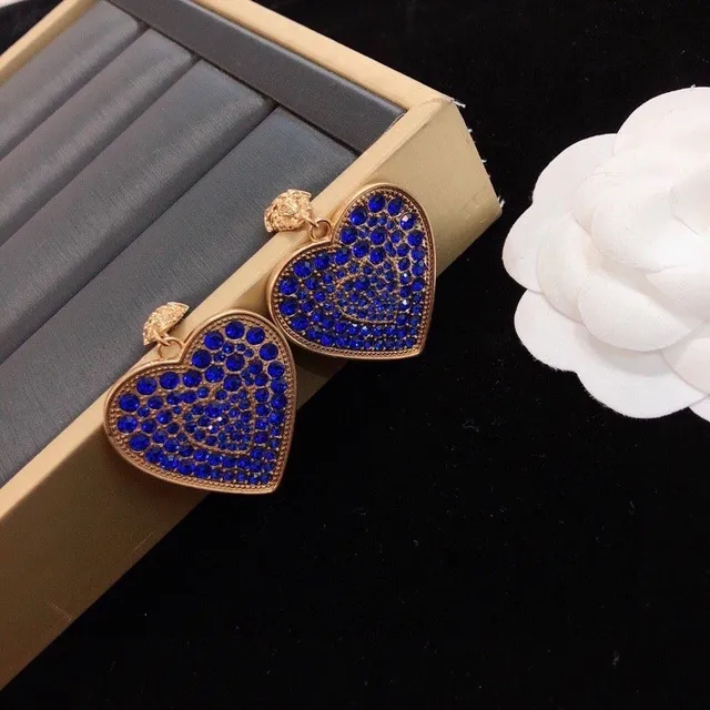 Heart-Shaped Pavé Blue Stone Gold-Tone Dangling Earrings 7