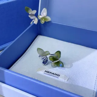 HEFANG 蝴蝶图案 透绿石 银色调 戒指