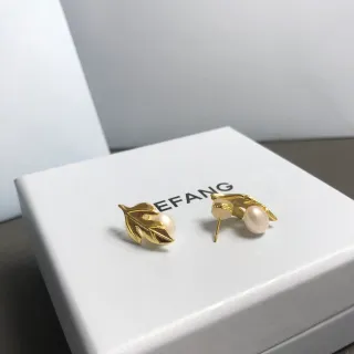HEFANG Brincos studs de folha de ouro e pérola