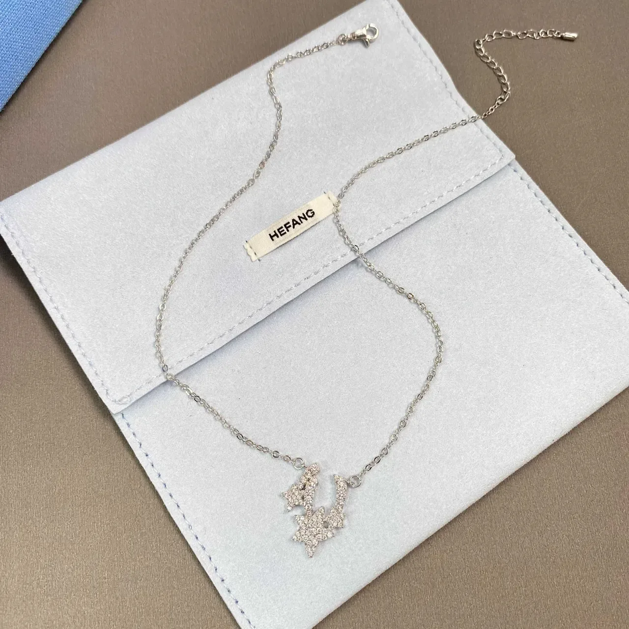 HEFANG Pavé Crystal Star Pendant Silver Chain Necklace 3