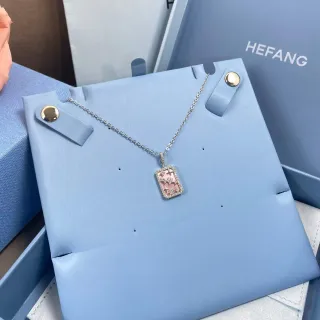 HEFANG Collier pendentif rectangulaire à motif étoile en émail rose