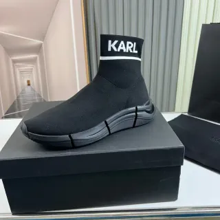 KARL أسود أبيض أحذية رياضية lifestyle جوارب مكيفة نسيج لوجو كم الكاحل