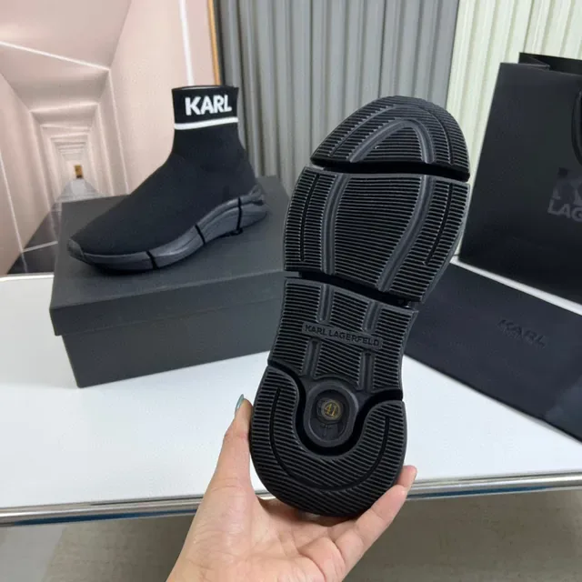 KARL Black White Sock-Fit Knit Logo Ankle Cuff Lifestyle Sneakers 2