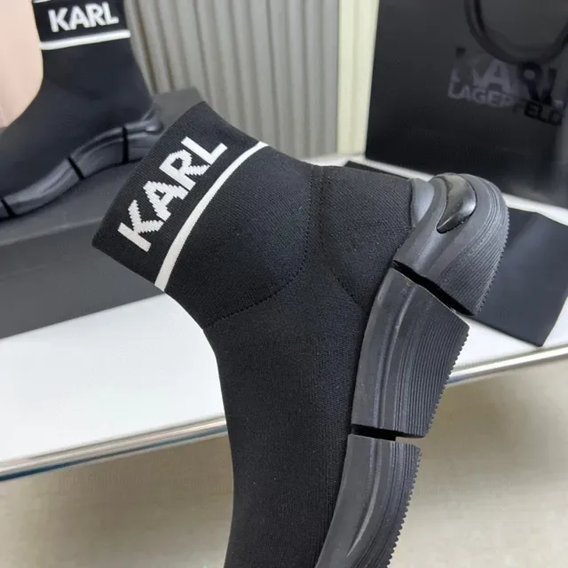 KARL Black White Sock-Fit Knit Logo Ankle Cuff Lifestyle Sneakers 3