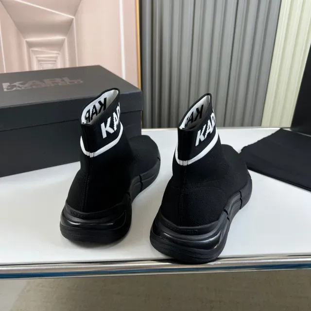 KARL Black White Sock-Fit Knit Logo Ankle Cuff Lifestyle Sneakers 6