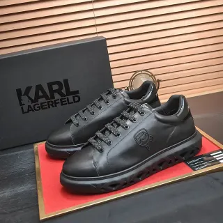 Karl Lagerfeld حذاء رياضي أسود جلدي شعار وردة أسلوب حياة
