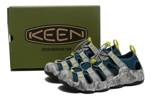 KEEN صندل كاجوال أسود أزرق متعدد الحزام قابل للتعديل قفل الرباط 20
