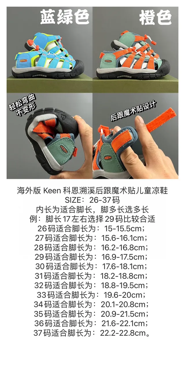 KEEN 蓝绿色可调节魔术贴鞋带橡胶鞋头护垫休闲凉鞋 2