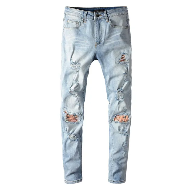 Pantalones vaqueros lavado claro distressed slim fit ripped 8