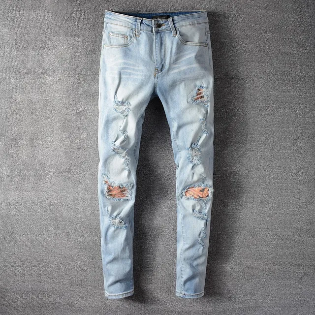 Pantalones vaqueros lavado claro distressed slim fit ripped 9