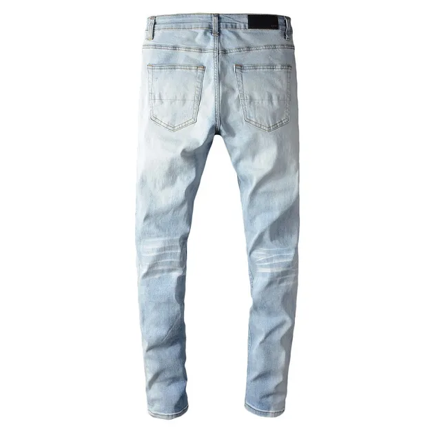 Pantalones vaqueros lavado claro distressed slim fit ripped 15