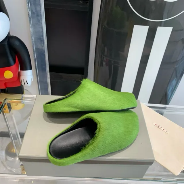 Lime Green Furry Slip-On Slippers 7
