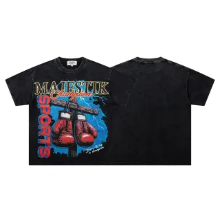 MAJESTIK Champion Sports 印花宽松黑色T恤