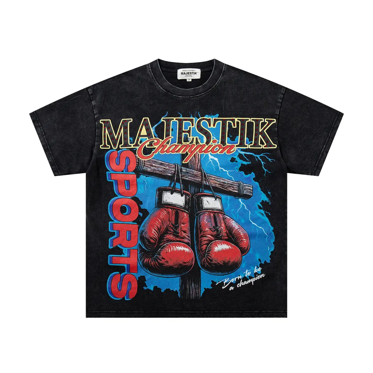 MAJESTIK Champion Sports Graphic Oversized Black T-Shirt 3