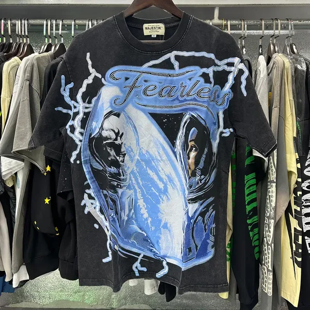 MAJESTIK Fearless Astronaut Graphic Distressed Black T-Shirt 4