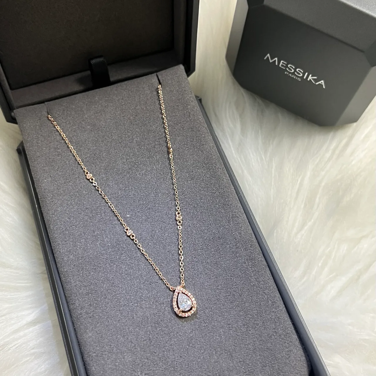 Messika Argent Blanc Pendentif Goutte de Larme Réglage Halo Collier 2