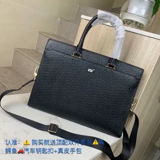 Montblanc Black Gold Pebbled Leather Hardware Boston Bag