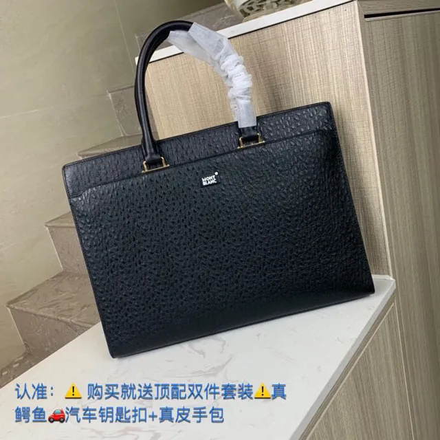 Montblanc Black Gold Pebbled Leather Hardware Boston Bag 4