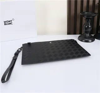 Montblanc Black Structured Rectangular Silhouette Tonal Basketweave Embossing Wristlet 4