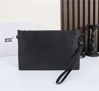 Montblanc Black Structured Rectangular Silhouette Tonal Basketweave Embossing Wristlet 5