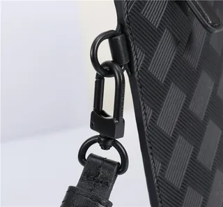 Montblanc Black Structured Rectangular Silhouette Tonal Basketweave Embossing Wristlet 6