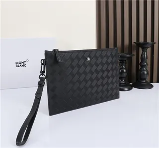 Montblanc Black Structured Rectangular Silhouette Tonal Basketweave Embossing Wristlet 7