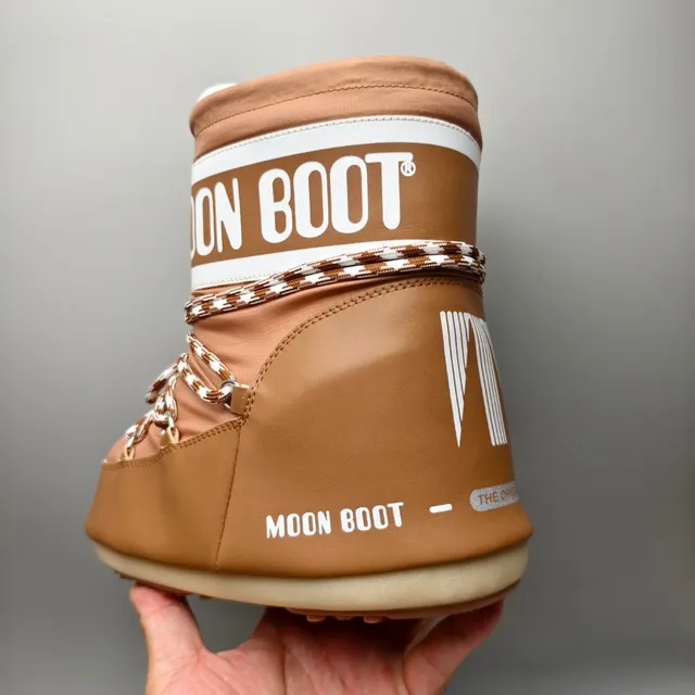 Moon Boot क्लासिक टैन हाउंडस्टूथ लेस स्नो बूट्स 4